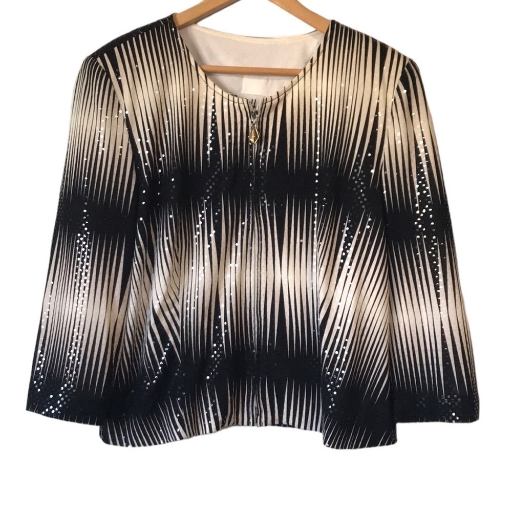 Vintage Joseph Ribkoff Trends Black White Diamond Shining Jacket Cardigan